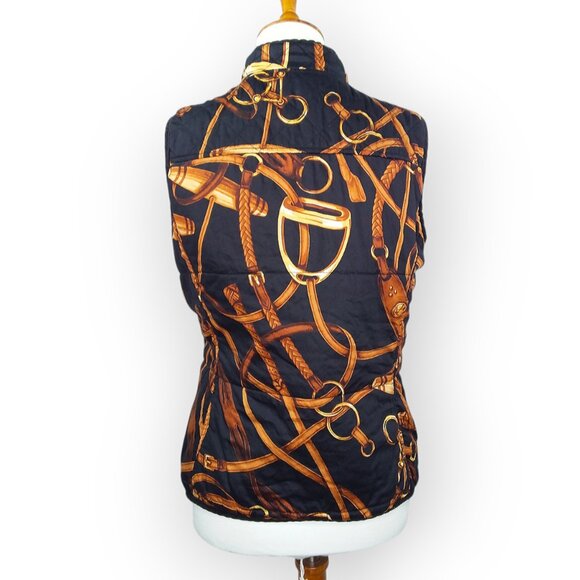 Vtg Ralph Lauren Quilted Vest Size Medium Equestrian Dark Denim Reversable - Picture 11 of 13